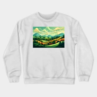 Abstract landscape with hills and trees and cloudy sky. Crewneck Sweatshirt